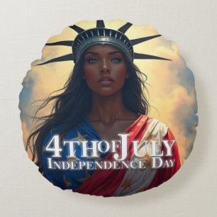Lady Liberty Reimagined – A New Face of Freedom Round Cushion