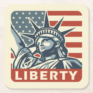Lady Liberty Square Paper Coaster