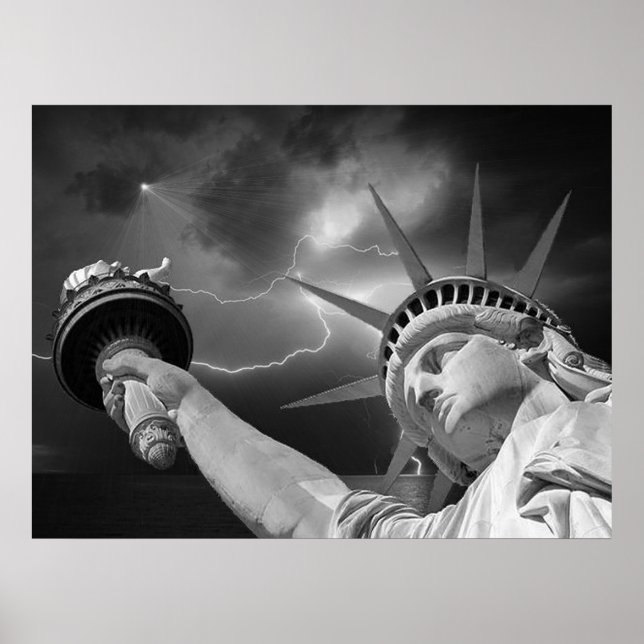 Lady Liberty under stormy skies Poster (Front)