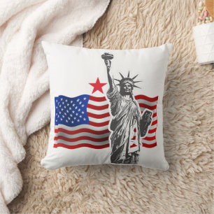 Lady Liberty With American Flag  Cushion