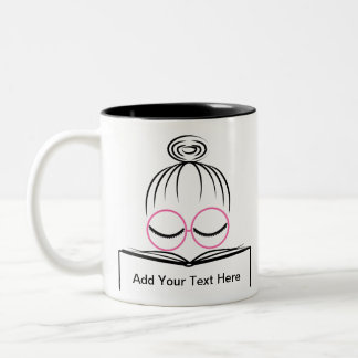 Lady Librarian with Glasses and a Book Two-Tone Coffee Mug