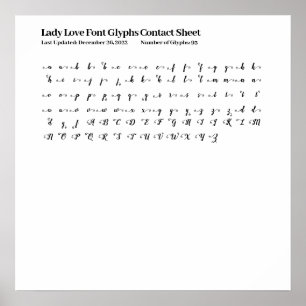 Lady Love Font Glyphs Contact Sheet Poster