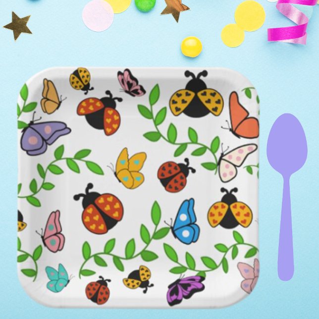 Lady Lovebug and Butterflies Party Paper Plate (Creator Uploaded)