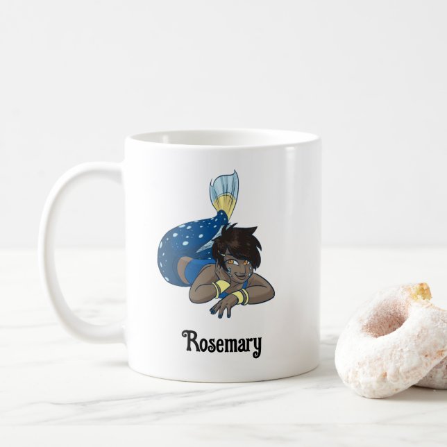 Lady mermaid custom name coffee mug (With Donut)