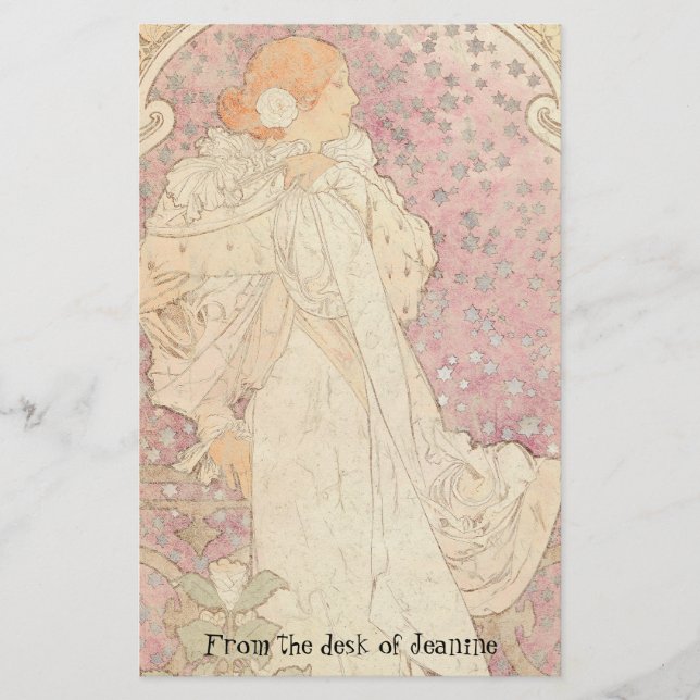 Lady Mucha Faux Handmade Paper Stationery (Front)