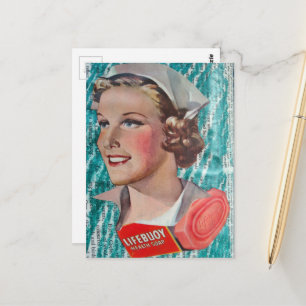 Lady Nurse with health soap from 1930s era collage Postcard