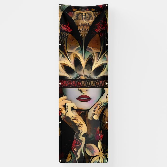 Lady of a Thousand Swords (Desert Tribal Fractal) Banner (Vertical)