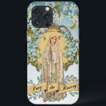 Lady of Fatima Virgin Mary Blue Floral Religious iPhone 13 Pro Max Case<br><div class="desc">Featuring a beautiful traditional Catholic vintage image of the Blessed Virgin Mary,  Our Lady of Fatima with blue forget-me-nots and a gold banner below that says PRAY THE ROSARY.</div>
