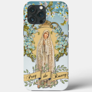 Lady of Fatima Virgin Mary Blue Floral Religious iPhone 13 Pro Max Case