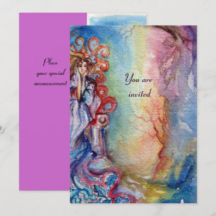 LADY OF LAKE , vibrant bright blue pink violet Invitation