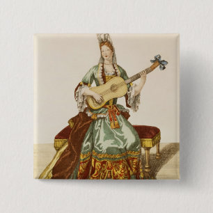 Lady of Quality Playing the Guitar, fashion plate, 15 Cm Square Badge