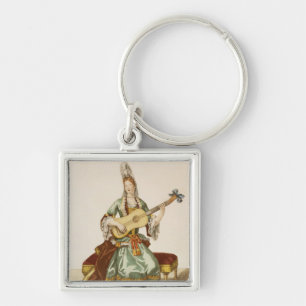 Lady of Quality Playing the Guitar, fashion plate, Key Ring