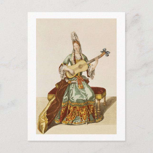 Lady of Quality Playing the Guitar, fashion plate, Postcard (Front)