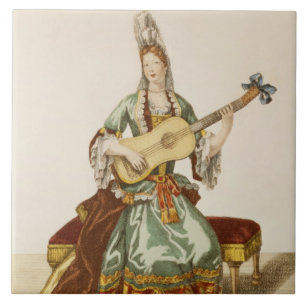 Lady of Quality Playing the Guitar, fashion plate, Tile