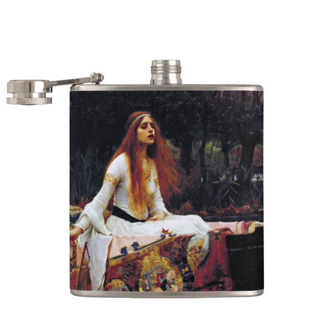 Lady Of Shallot on Boat J.W. Waterhouse Fine Art Hip Flask (Opened)