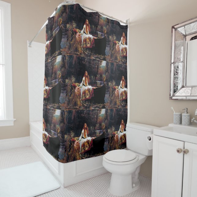 Lady Of Shallot on Boat JW Waterhouse Fine Art Shower Curtain (In Situ)