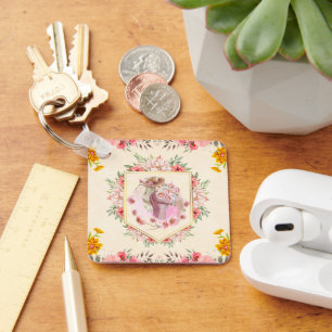 Lady Of Spring, Elegant Cottage Floral Key Ring