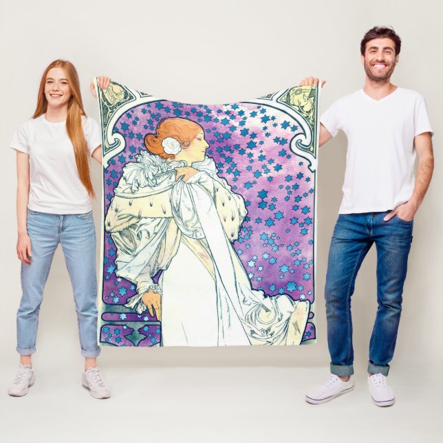 Lady of the Camelias, Alphonse Mucha Fleece Blanket (In Situ)