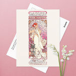 Lady of the Camellias Alphonse Mucha Postcard<br><div class="desc">A postcard with the lithograph, Lady of the Camellias (1896), by Alphonse Mucha, a Czech born illustrator and painter. The love story, La Dame aux Camélias, was a novel adapted for the stage in which Sarah Bernhardt played the leading role. A portrait of a lady in a white dress with...</div>
