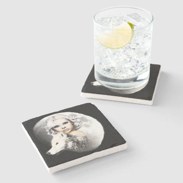 Lady of the Moon Stone Coaster (Side)