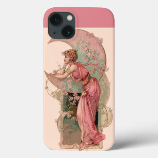 LADY OF THE MOON WITH FLOWERS IN PINK iPhone 13 CASE