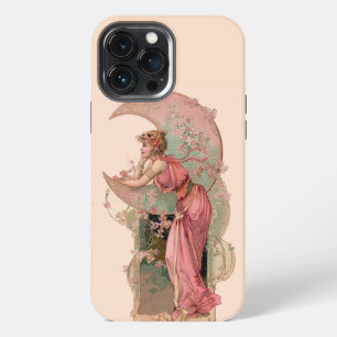 LADY OF THE MOON WITH FLOWERS IN PINK iPhone 13 PRO MAX CASE
