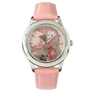 LADY OF THE MOON WITH FLOWERS IN PINK MONOGRAM WATCH