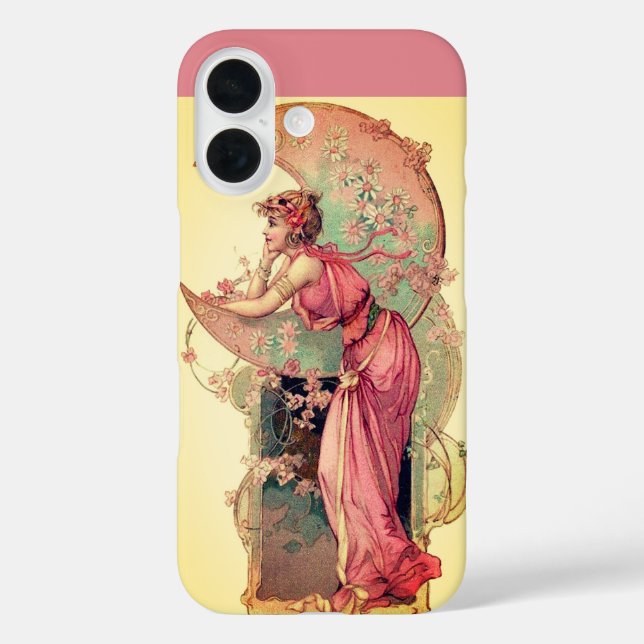 LADY OF THE MOON WITH FLOWERS IN PINK YELLOW Case-Mate iPhone CASE (Back)