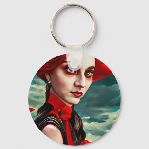 Lady of the Poppy Flowers fantasy original Art Key Ring