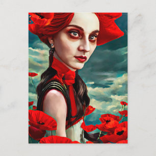 Lady of the Poppy Flowers fantasy original Art Postcard
