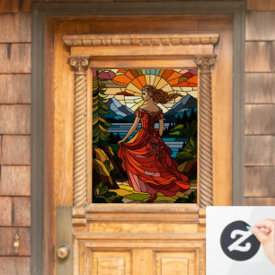 Lady of the Scenic Vista: Stained Glass Elegance A