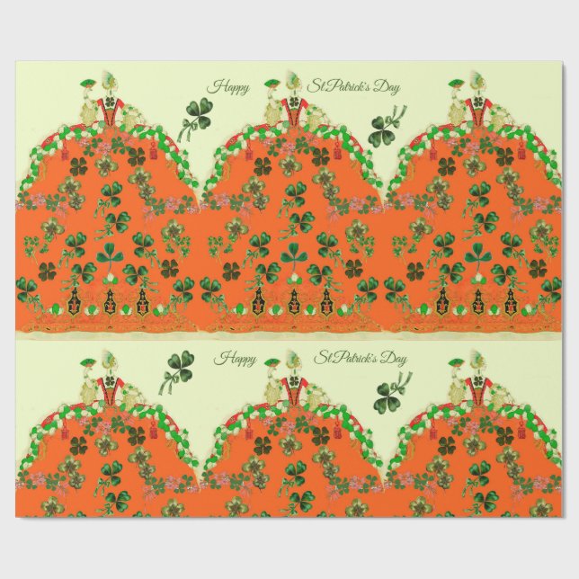 LADY ORANGE AND SHAMROCKS St. Patricks Day Fashion Wrapping Paper (Flat)