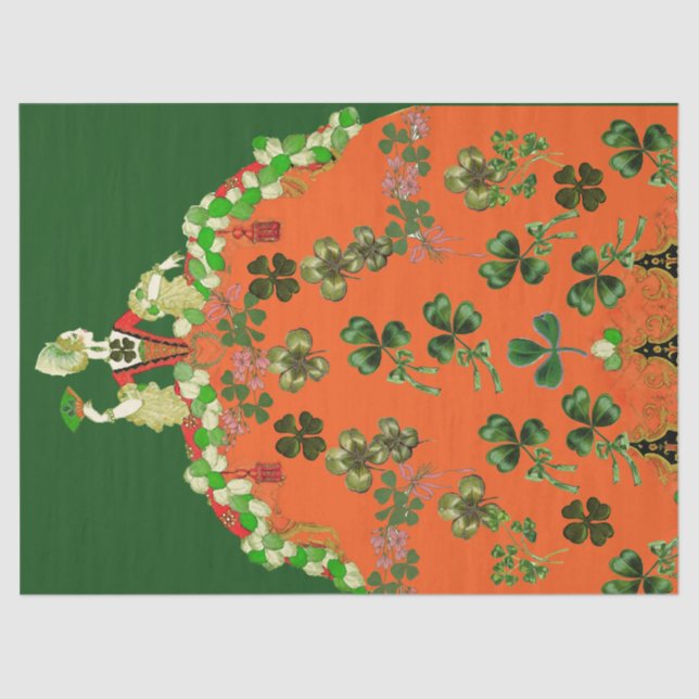 LADY ORANGE AND SHAMROCKS St. Patricks Day Green  Tissue Paper (Front)