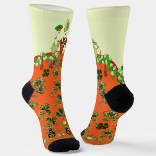 LADY ORANGE AND SHAMROCKS St. Patricks Day Party Socks