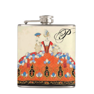 LADY ORANGE FASHION COSTUME DESIGNER MONOGRAM HIP FLASK