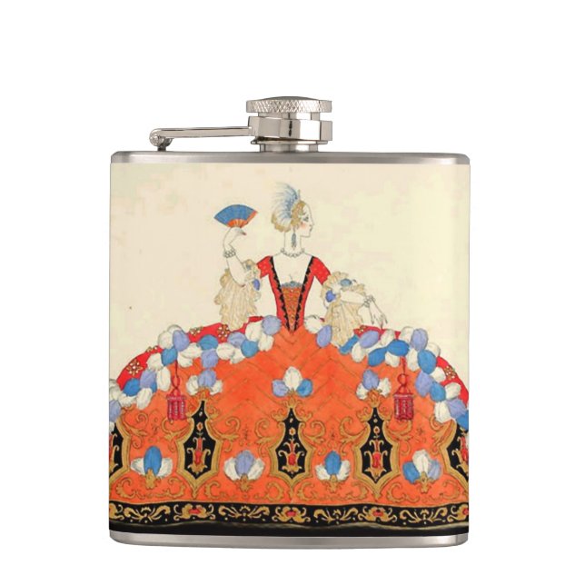 LADY ORANGE FASHION COSTUME DESIGNER MONOGRAM HIP FLASK (Front)