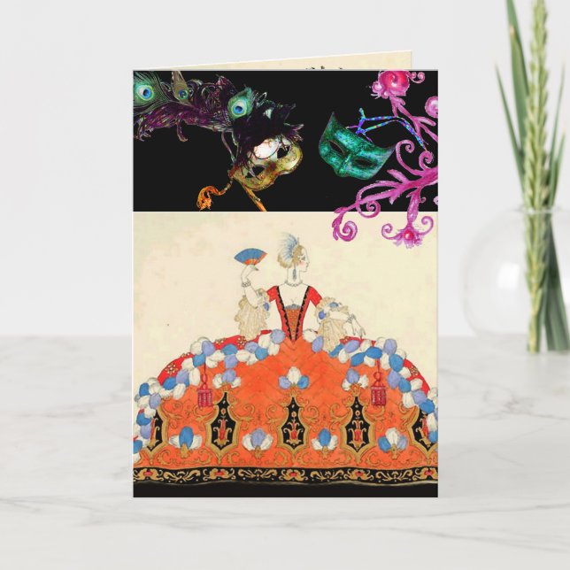 LADY ORANGE MARDI GRAS MASQUERADE BALL MASKS INVITATION (Front)