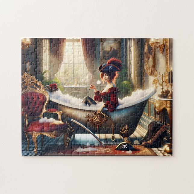 Lady Pirate Bathtub Victorian Nautical Bath Decor Jigsaw Puzzle (Horizontal)