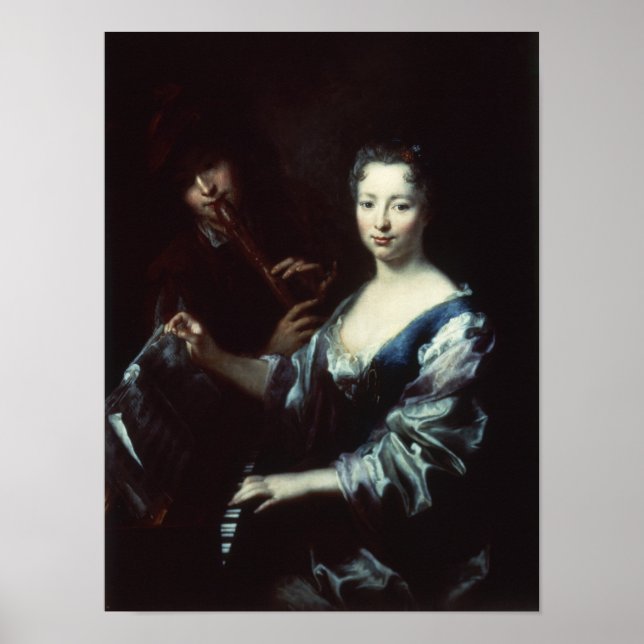 Lady playing a spinet and a flautist poster (Front)