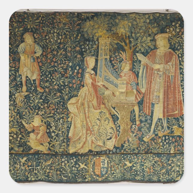 Lady playing the portative organ from square sticker (Front)