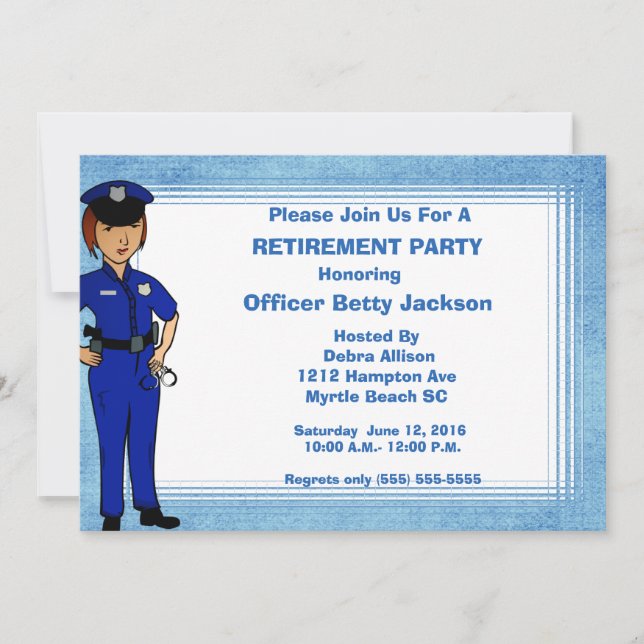Lady Police Officer Retirement Invitation (Front)