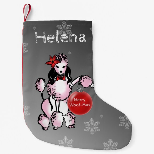 Lady Poodle shows your Christmas wishes! Small Christmas Stocking (Front)