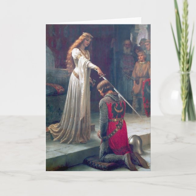 Lady queen knighting knight antique painting card (Front)