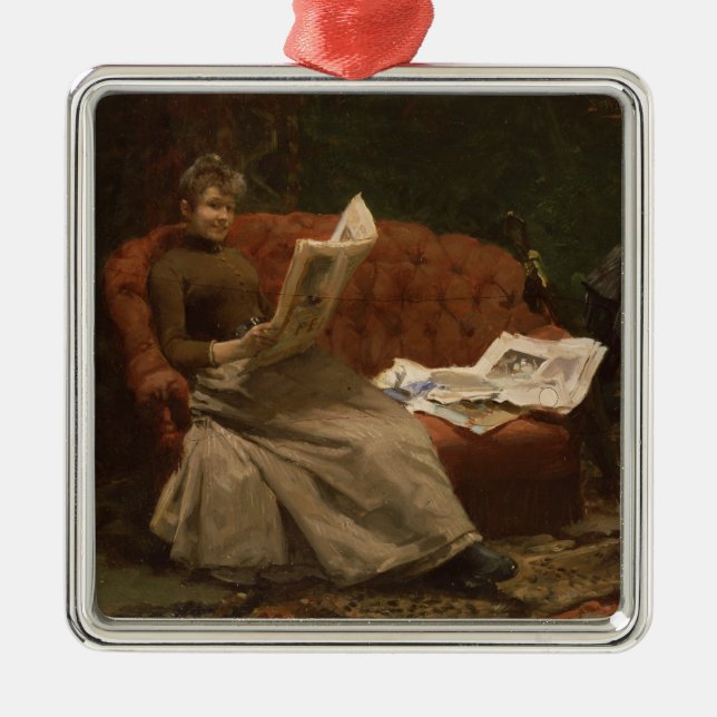 Lady Reading Metal Tree Decoration (Front)