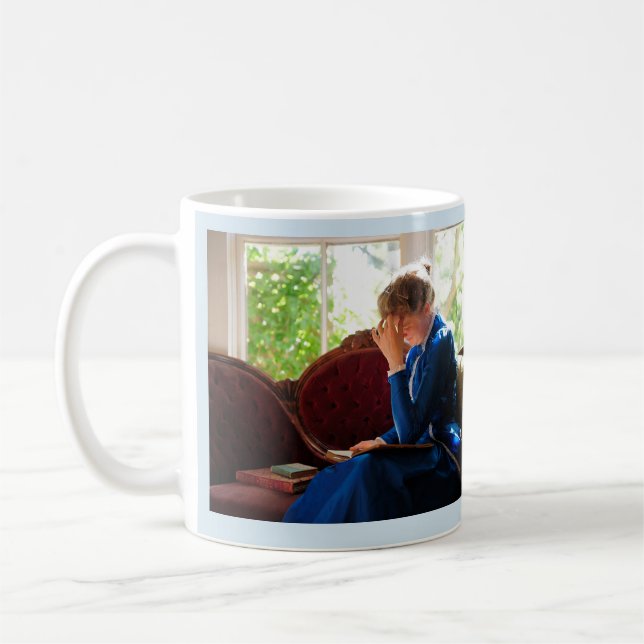 Lady reading, Victorian book quote Coffee Mug (Left)