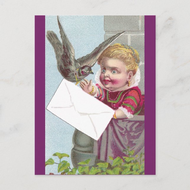 Lady Receives Mail Via Pigeon Postcard (Front)