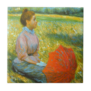 Lady Resting in a Green Meadow Tile
