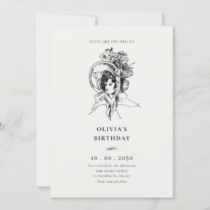 Lady Retro Vintage elegant birthday Invitation