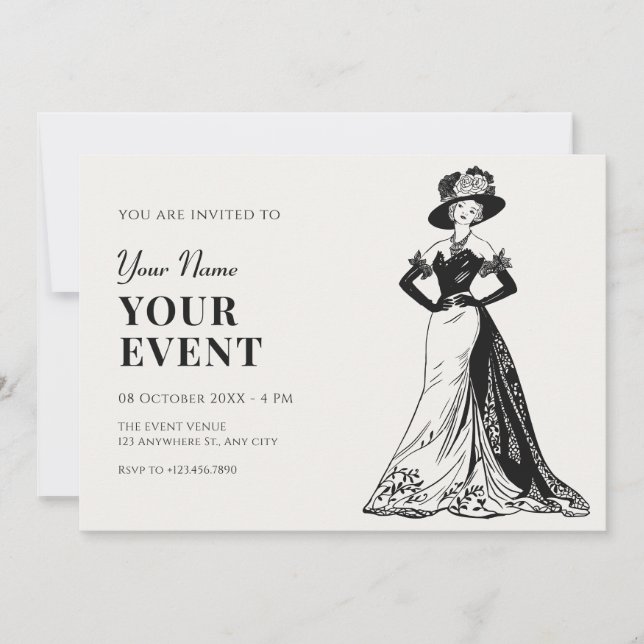 Lady Retro Vintage elegant dress  Invitation (Front)