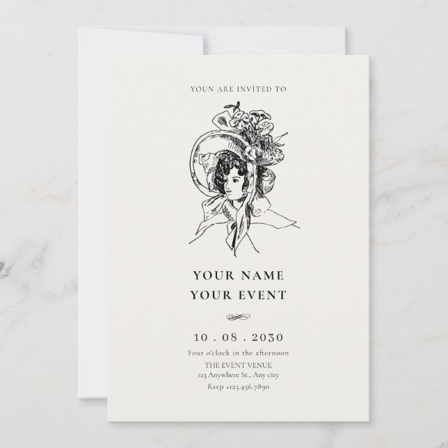 Lady Retro Vintage elegant Invitation (Front)
